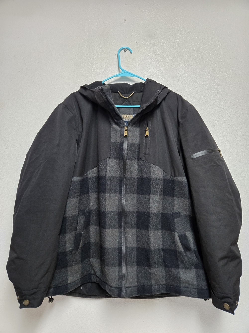 Pendleton Mens Buffalo Plaid Wool Blend Hooded Jacket Black Grey PM6307 XL